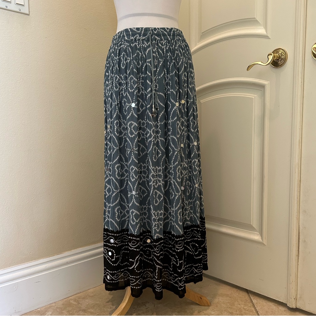 Nwot Max Mehra Boho Slate / Black Splashed Sequins Maxi Skirt